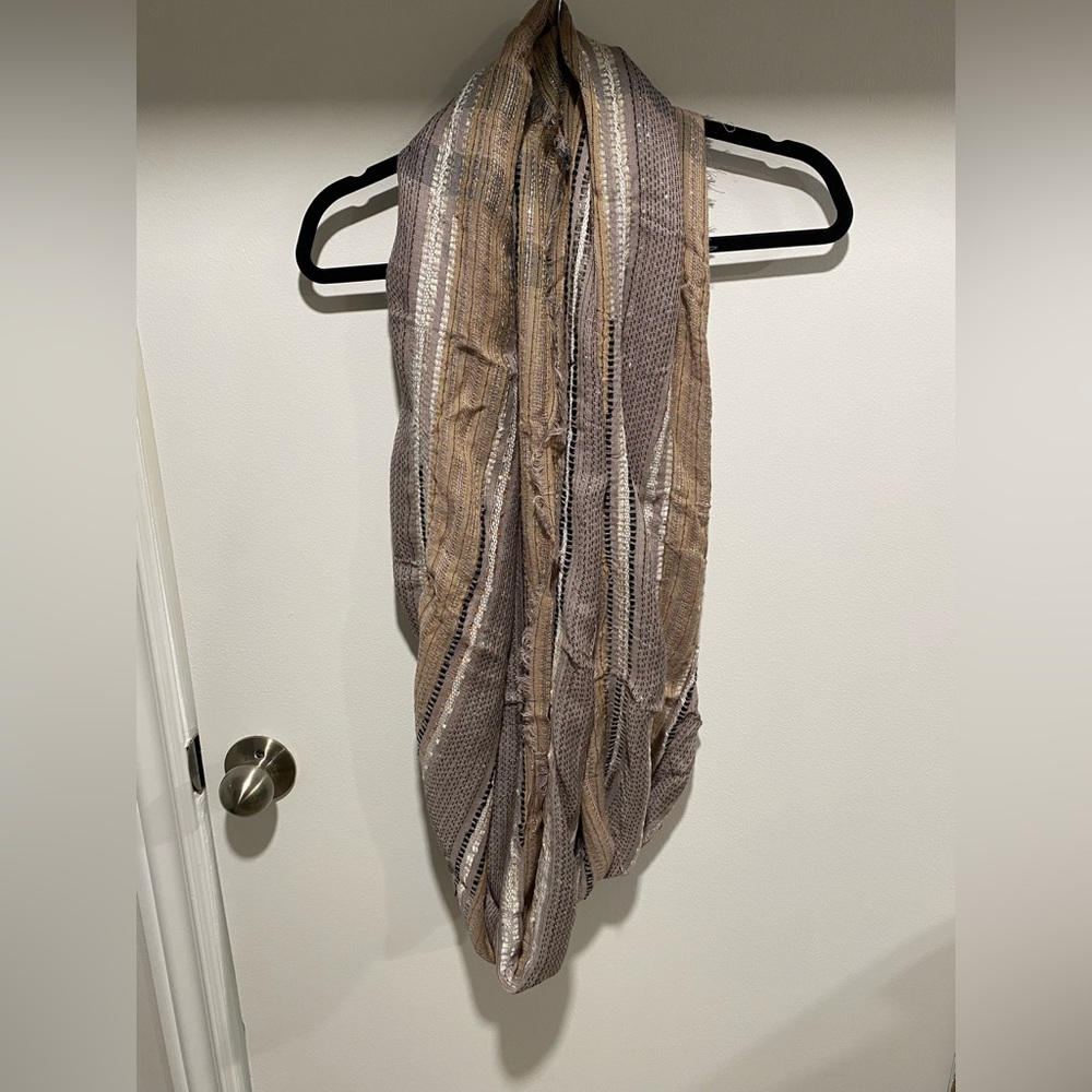 Striped Tan and Brown Infinity Scarf